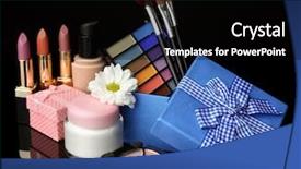  Presentation with black women relationships - Slide deck with cosmetics packaging - beauty set gift on black background and a black colored foreground