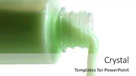  Presentation with laboratory cosmetic - Theme having cosmetics packaging - cosmetic liquid pouring from bottle background and a  colored foreground