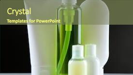  Presentation with cosmetic - Amazing slide deck having cosmetics packaging - group of cosmetic bottles backdrop and a violet colored foreground