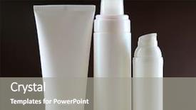  Presentation with cosmetic - Amazing PPT theme having cosmetics packaging - group of cosmetic bottles backdrop and a  colored foreground