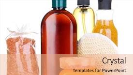  Presentation with body - Theme consisting of cosmetics packaging - set for care background and a coral colored foreground