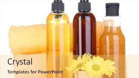  Presentation with body - Cool new PPT layouts with cosmetics packaging - set for care backdrop and a yellow colored foreground