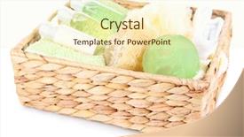  Presentation with packaging - PPT theme having cosmetics packaging - set for spa in wicker background and a cream colored foreground