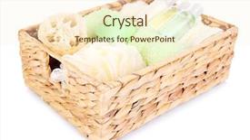  Presentation with baby spa - Audience pleasing PPT theme consisting of cosmetics packaging - set for spa in wicker backdrop and a cream colored foreground