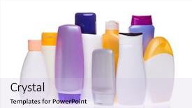  Presentation with cosmetic - Theme having cosmetics packaging - set of cosmetic bottles isolated background and a  colored foreground