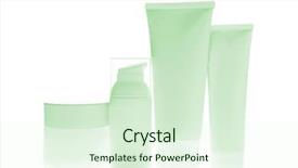  Presentation with cosmetic - Slide deck consisting of cosmetics packaging - set of cosmetic bottles isolated background and a sky blue colored foreground