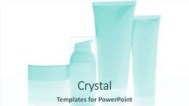  Presentation with cosmetic - Audience pleasing slide set consisting of cosmetics packaging - set of cosmetic bottles isolated backdrop and a  colored foreground