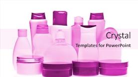 Presentation with packaging - Slide set enhanced with cosmetics packaging - set of cosmetic bottles isolated background and a lavender colored foreground