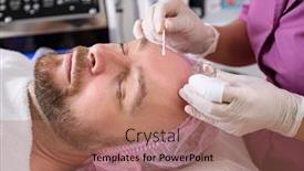  Presentation with aged care - PPT layouts featuring cosmetologist-applies-a-medical background and a coral colored foreground