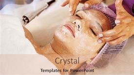  Presentation with beauty cosmetic - Presentation featuring cosmetologist-applies-a-moisturizing-mask background and a coral colored foreground