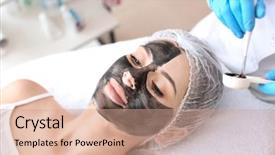  Presentation with carbon - Amazing PPT layouts having cosmetologist applying carbon nanogel backdrop and a coral colored foreground