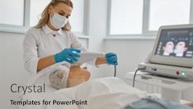  Presentation with laser - PPT theme consisting of cosmetologist-applying-laser-to-facial background and a light gray colored foreground