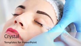  Presentation with eyes - Amazing PPT theme having cosmetologist applying permanent make up backdrop and a lemonade colored foreground