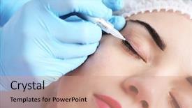  Presentation with eyes - Presentation design having cosmetologist applying permanent make up background and a coral colored foreground