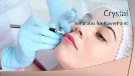  Presentation with lips - Beautiful PPT theme featuring cosmetologist applying permanent make up backdrop and a sky blue colored foreground