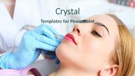  Presentation with lips - Colorful presentation design enhanced with cosmetologist applying permanent make up backdrop and a sky blue colored foreground