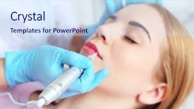  Presentation with lips - PPT theme with cosmetologist applying permanent make up background and a  colored foreground