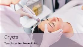  Presentation with indian woman face beauty - Presentation consisting of cosmetologist-doing-hydrafacial-treatment background and a lemonade colored foreground