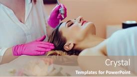  Presentation with laser - Colorful slide set enhanced with cosmetologist-giving-woman-a-skin backdrop and a coral colored foreground