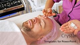  Presentation with therapeutic - Slides featuring cosmetologist-makes-a-man background and a coral colored foreground