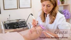  Presentation with medical procedure - PPT layouts featuring cosmetologist-making-a-woman background and a coral colored foreground