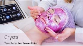  Presentation with face massage spa skin - Slide deck with cosmetologist-making-massage-the-skin background and a coral colored foreground