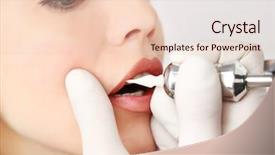  Presentation with ayurvedic medicine making - Slides with cosmetologist making permanent makeup close background and a lemonade colored foreground