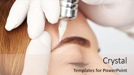  Presentation with director in the making - Cool new slide deck with cosmetologist making permanent makeup close backdrop and a lemonade colored foreground