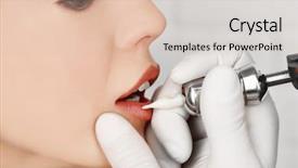  Presentation with director in the making - Theme with cosmetologist making permanent makeup close background and a lemonade colored foreground