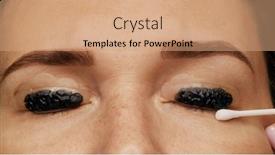  Presentation with black hands - Theme consisting of cosmetologist-removes-black-eyelash-paint background and a coral colored foreground