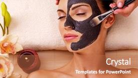  Presentation with face mask - Cool new PPT theme with cosmetologist smears cosmetic mask backdrop and a coral colored foreground