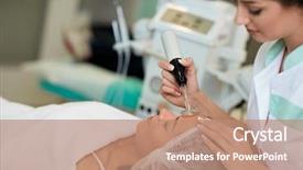  Presentation with beauty salon - Theme featuring cosmetologist undergoing darsonvalization on skin background and a coral colored foreground