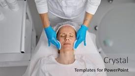  Presentation with wash - PPT layouts with cosmetologist-using-sponge-to-wash background and a  colored foreground