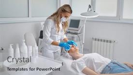  Presentation with wash - PPT theme featuring cosmetologist-using-sponge-to-wash background and a  colored foreground