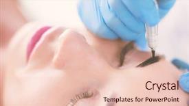  Presentation with beauty makeup - Beautiful theme featuring cosmetology - permanent makeup for eyebrows closeup backdrop and a lemonade colored foreground