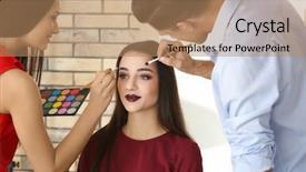  Presentation with makeup artist - Slide deck with cosmetology - professional makeup artist teaching trainee background and a coral colored foreground