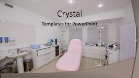  Presentation with operation room - Slide set having cosmetology armchair at room center background and a light gray colored foreground