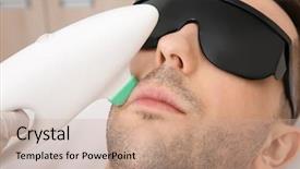  Presentation with laser epilation and cosmetology hair - Cool new slide deck with cosmetology services - handsome man getting laser epilation backdrop and a coral colored foreground