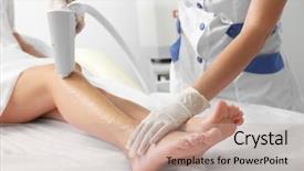  Presentation with laser beauty treatment - PPT theme with cosmetology services - woman getting laser treatment background and a mint green colored foreground