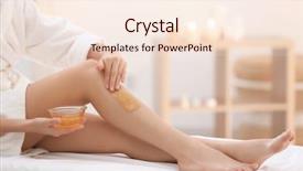 Presentation with liquid - Beautiful PPT layouts featuring cosmetology services - young woman depilating legs backdrop and a cream colored foreground