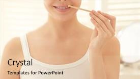  Presentation with facial - Presentation design with cosmetology services - young woman removing facial hair background and a lemonade colored foreground