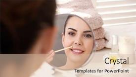  Presentation with facial - Cool new theme with cosmetology services - young woman removing facial hair backdrop and a lemonade colored foreground