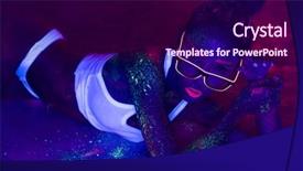  Presentation with music maker - Amazing PPT theme having cosmo - sexy woman with fluorescent make backdrop and a wine colored foreground