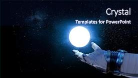  Presentation with stars moon - Audience pleasing PPT theme consisting of exploding stars - moon planet in spaceman hand backdrop and a navy blue colored foreground