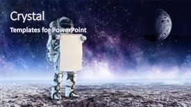  Presentation with spaceman - Presentation design featuring futuristic education - spaceman with banner mixed media background and a navy blue colored foreground