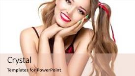  Presentation with nail art - Presentation theme featuring cosplay - beauty surprised fashion model girl background and a lemonade colored foreground