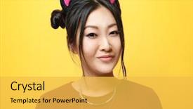 Presentation with ears - Audience pleasing slide deck consisting of cosplay - young woman in cat ears backdrop and a yellow colored foreground