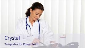  Presentation with medical desk - Colorful slide deck enhanced with medical cost - young doctor in their doctor's backdrop and a sky blue colored foreground