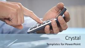  Presentation with calculator - Colorful slide set enhanced with cost account - businessman with calculator backdrop and a light blue colored foreground