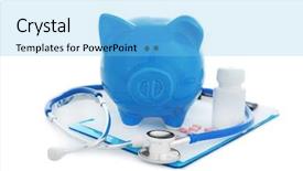  Presentation with piggy bank - Presentation theme enhanced with cost accounting - ceramic piggy bank with stethoscope background and a light blue colored foreground